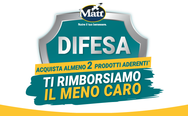 Immagine smartphone: Matt, nutre il tuo benessere, difesa acquista almeno 2 prodotti aderenti*, ti rimborsiamo il meno caro.